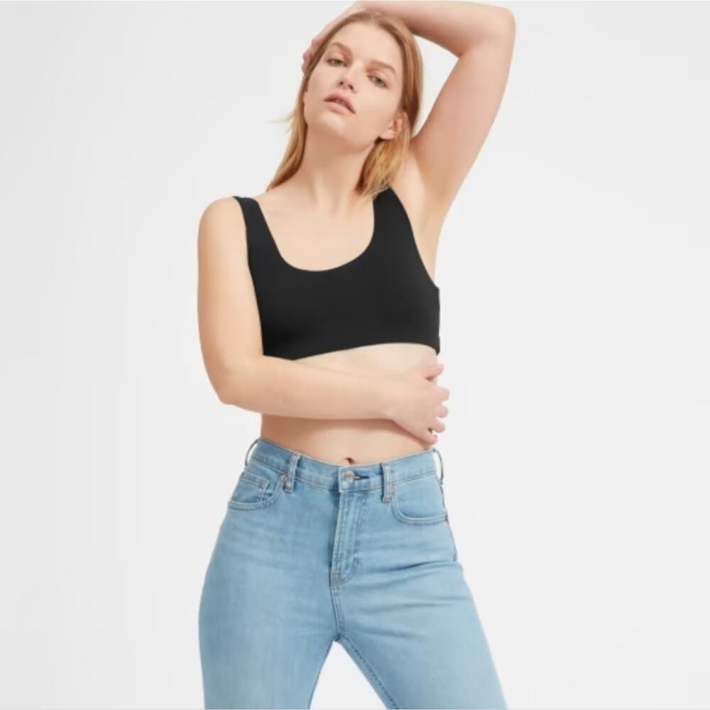 NWT  Everlane The Tank Bra Black Supima Cotton Square Neck Tank Bra Small